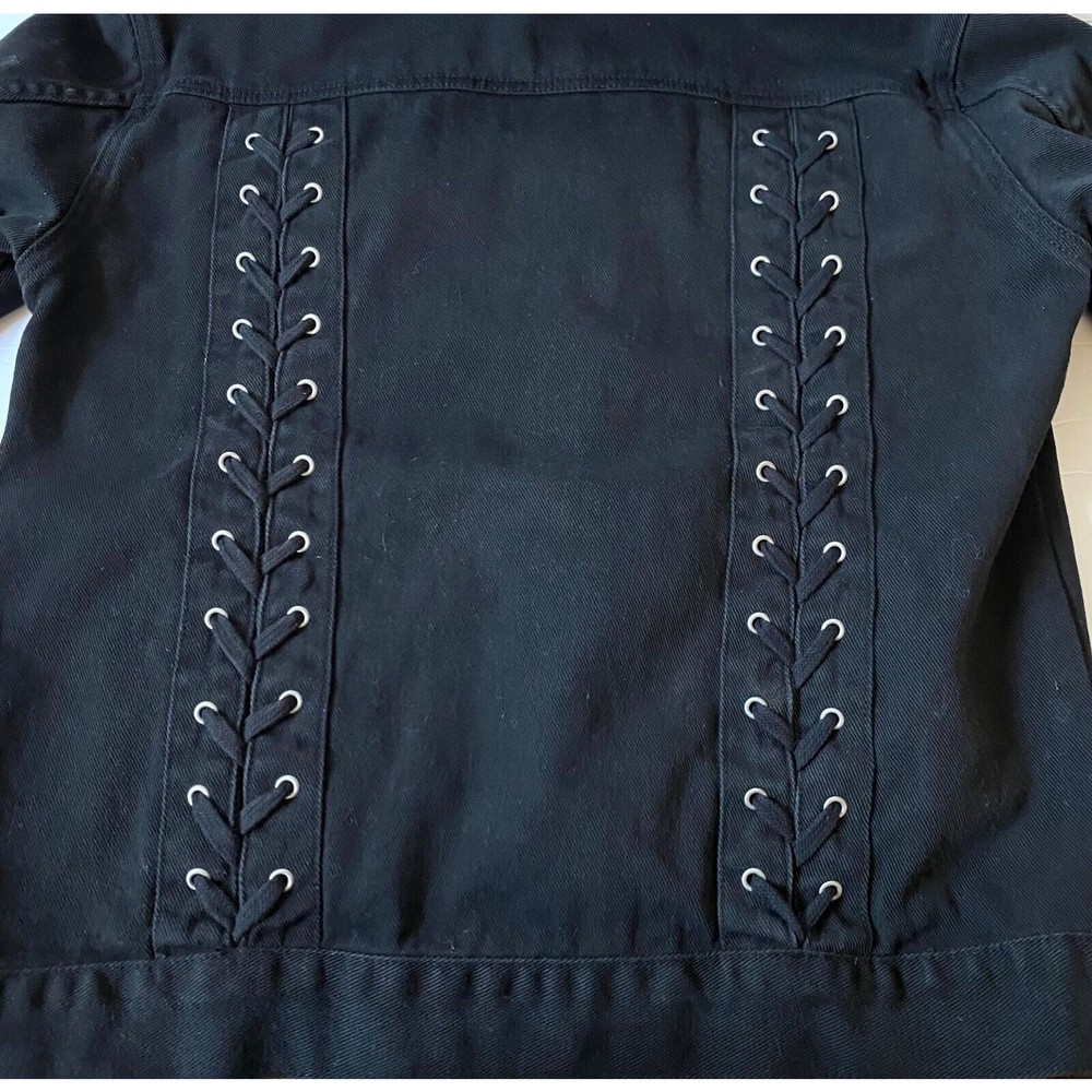 PacSun Los Angeles Jean Jacket Womens Size Small Black Braided Laced Back - Picture 3 of 16